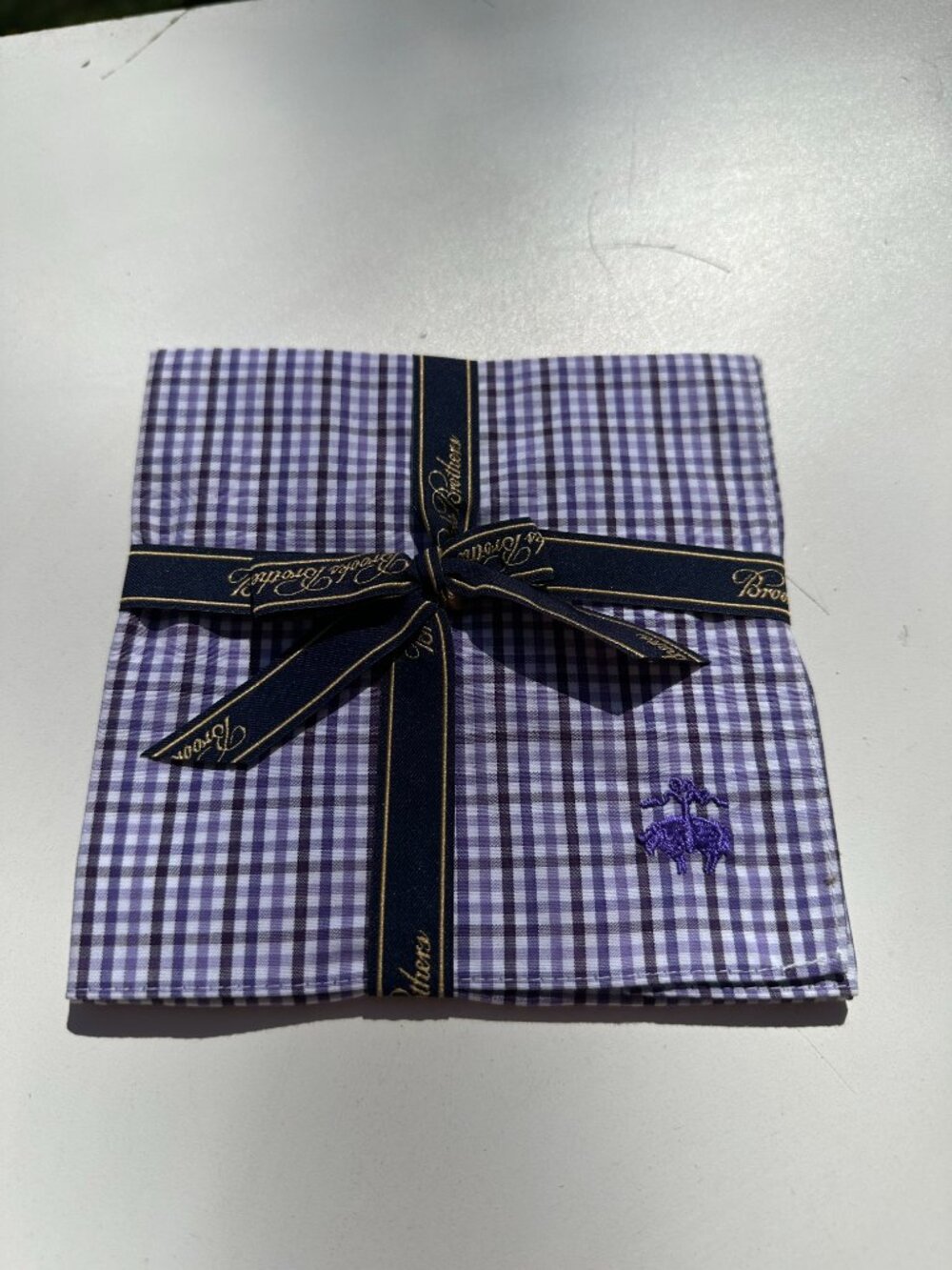 704 BROOKS BROTHERS PURPLE TONE GINGHAM POCKET SQUARE